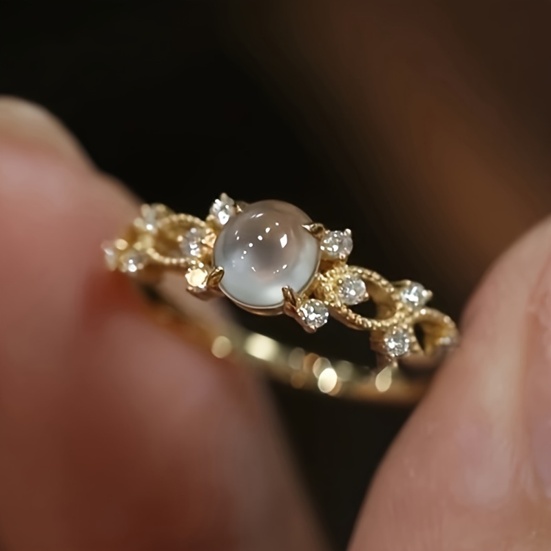 Moonstone Copper Ring with Sparkling Accents - Perfect for Her